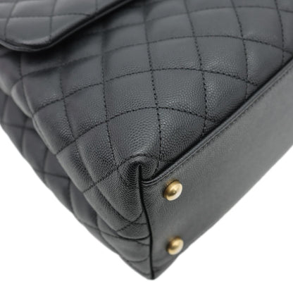CHANEL Coco Large Quilted Caviar Lizard Handle Shoulder Bag Black