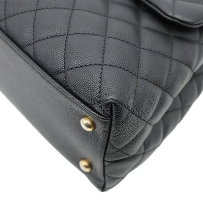 CHANEL Coco Large Quilted Caviar Lizard Handle Shoulder Bag Black