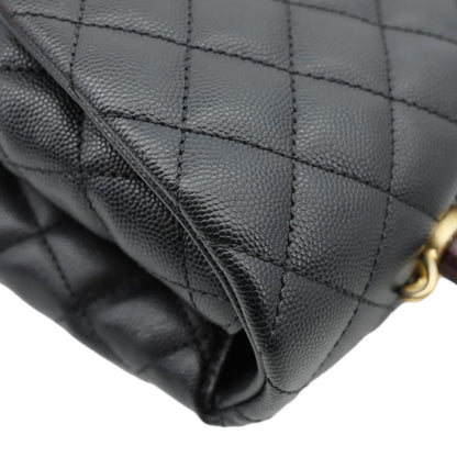 CHANEL Coco Large Quilted Caviar Lizard Handle Shoulder Bag Black