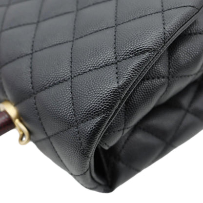 CHANEL Coco Large Quilted Caviar Lizard Handle Shoulder Bag Black