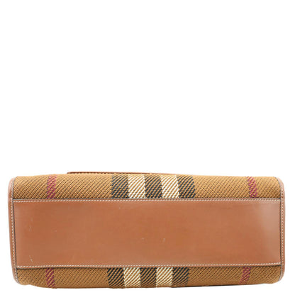 BURBERRY Freya Small Knitted Check Canvas Tote Bag Brown