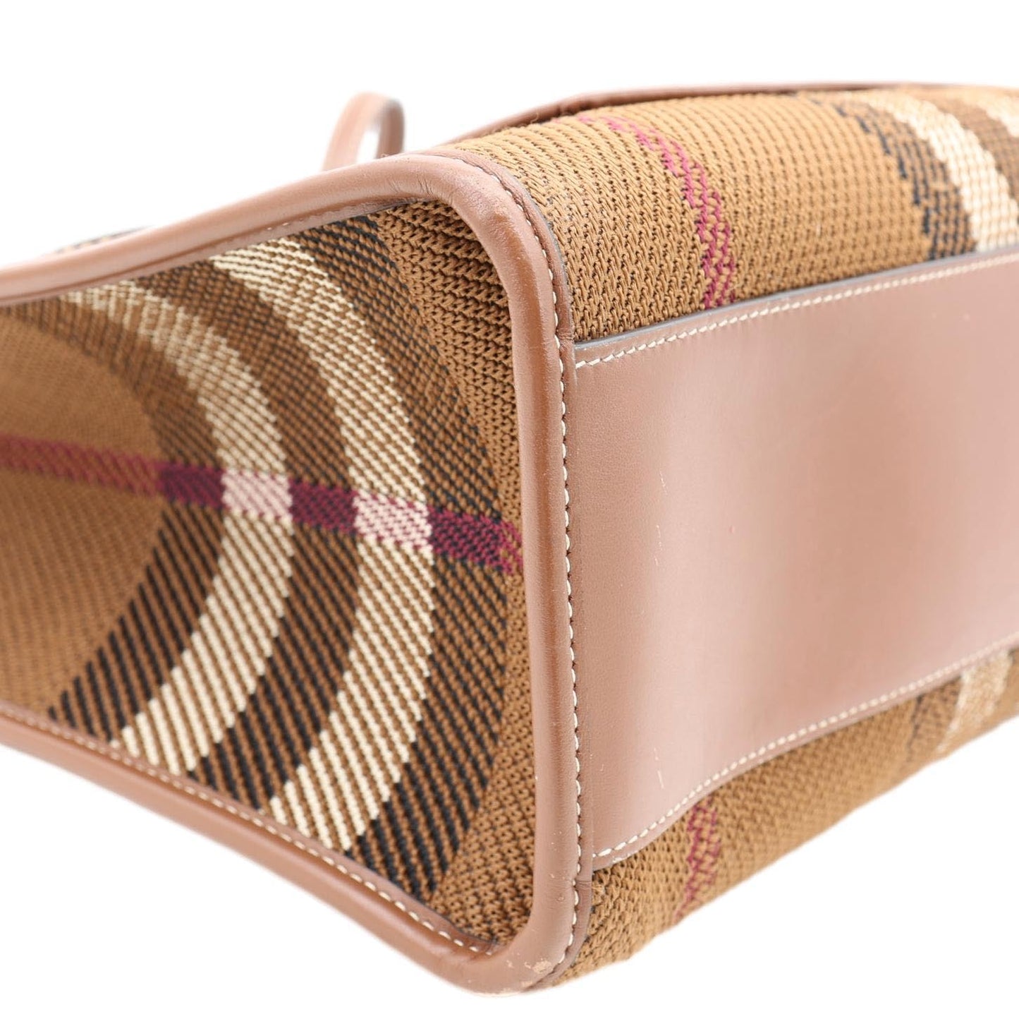 BURBERRY Freya Small Knitted Check Canvas Tote Bag Brown
