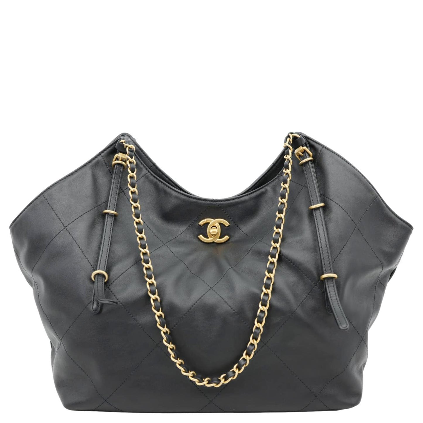 CHANEL Coco Calfskin Leather Shopping Tote Bag Black