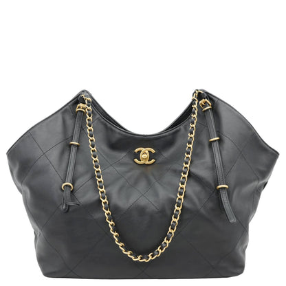CHANEL Coco Calfskin Leather Shopping Tote Bag Black