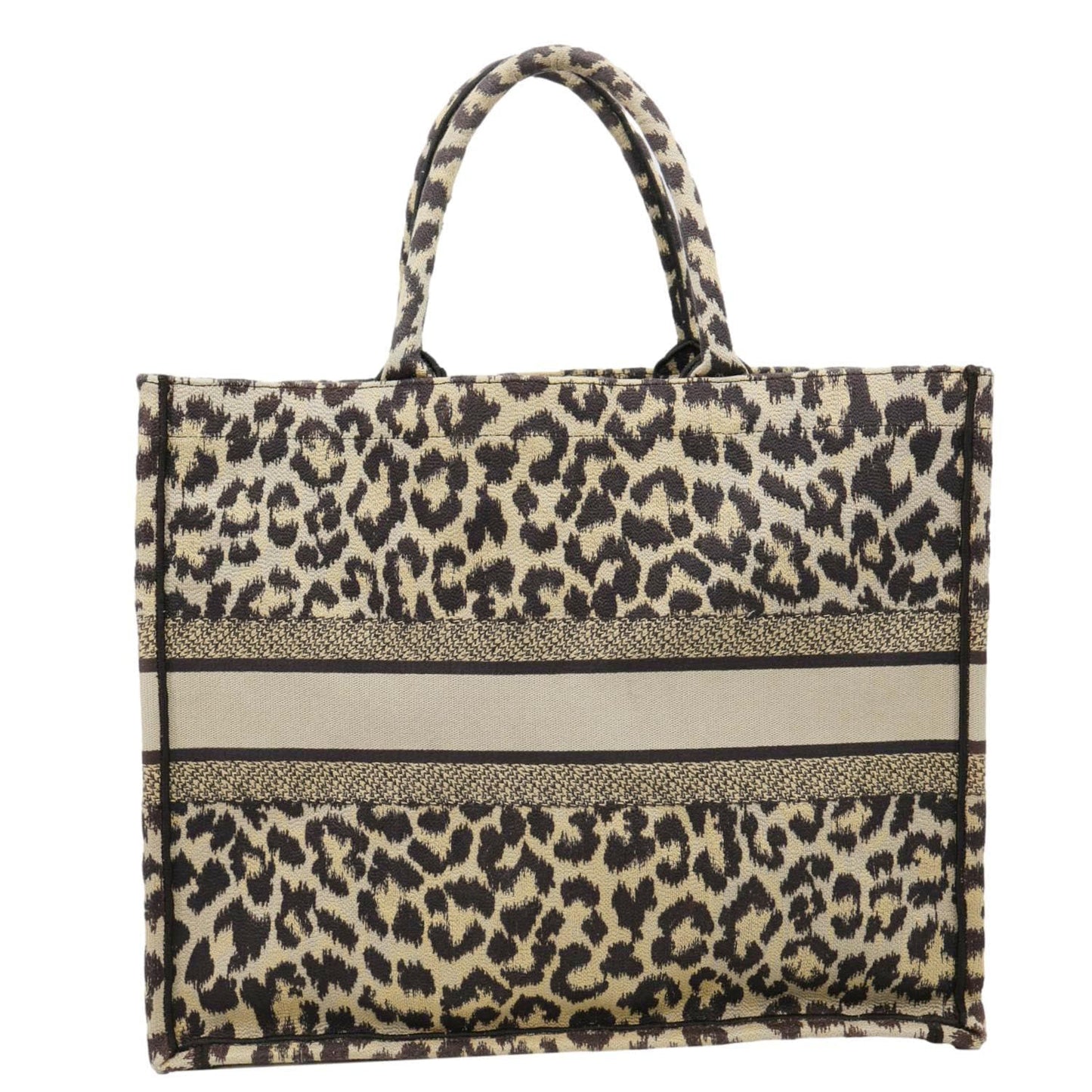 CHRISTIAN DIOR Book Large Leopard Mizza Embroidered Tote Bag Beige