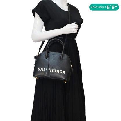 BALENCIAGA Ville Top Handle Small Grained Leather Crossbody Bag Black