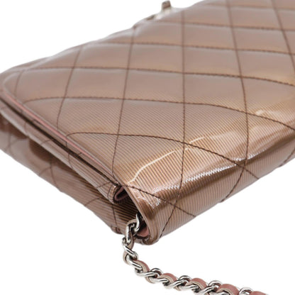 CHANEL Classic Flap Quilted Striated Patent Leather Shoulder Bag Bronze