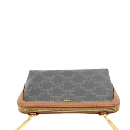 CELINE Triomphe Canvas Clutch On Chain Brown