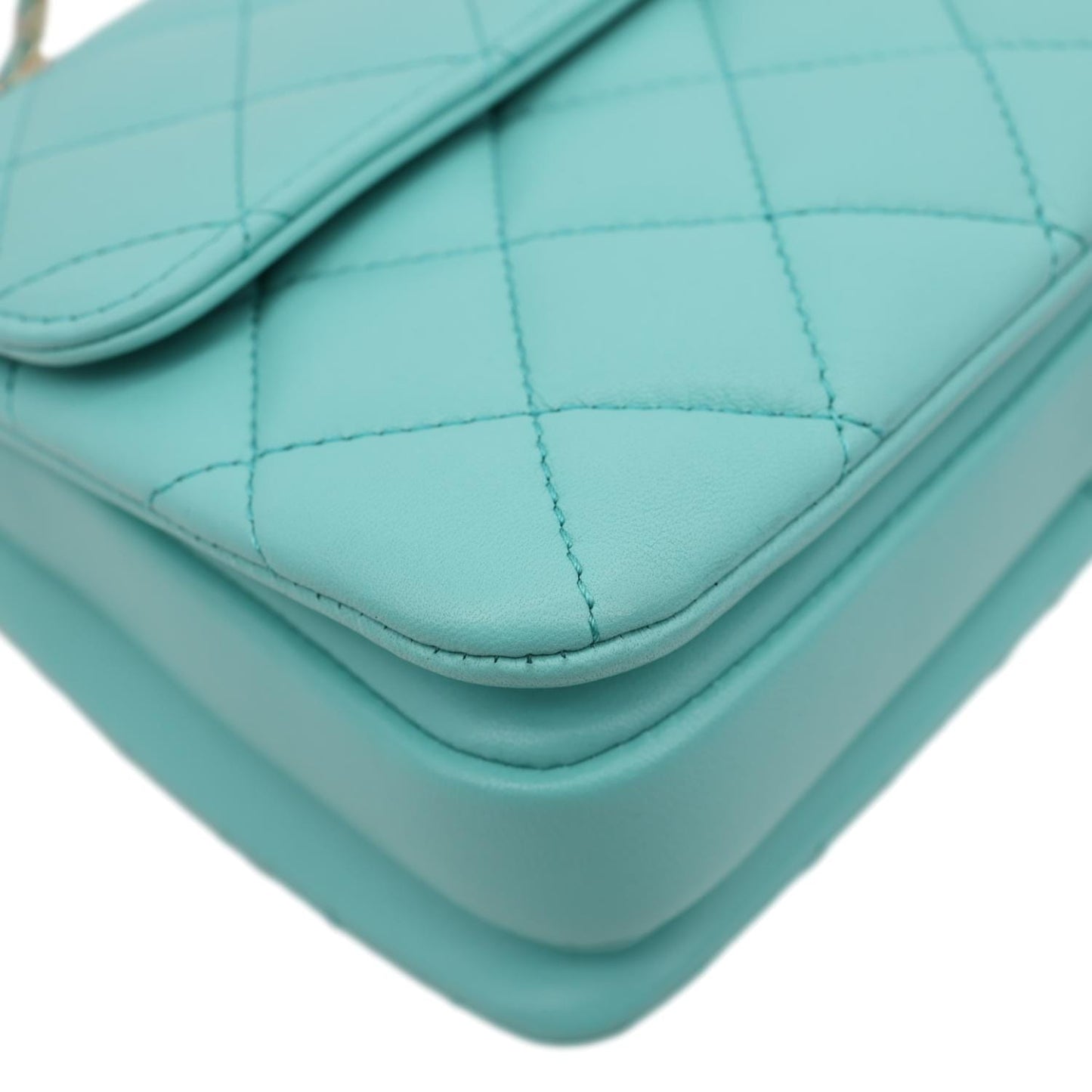CHANEL Trendy CC Flap Mini Quilted Lambskin Top Handle Shoulder Bag Turquoise