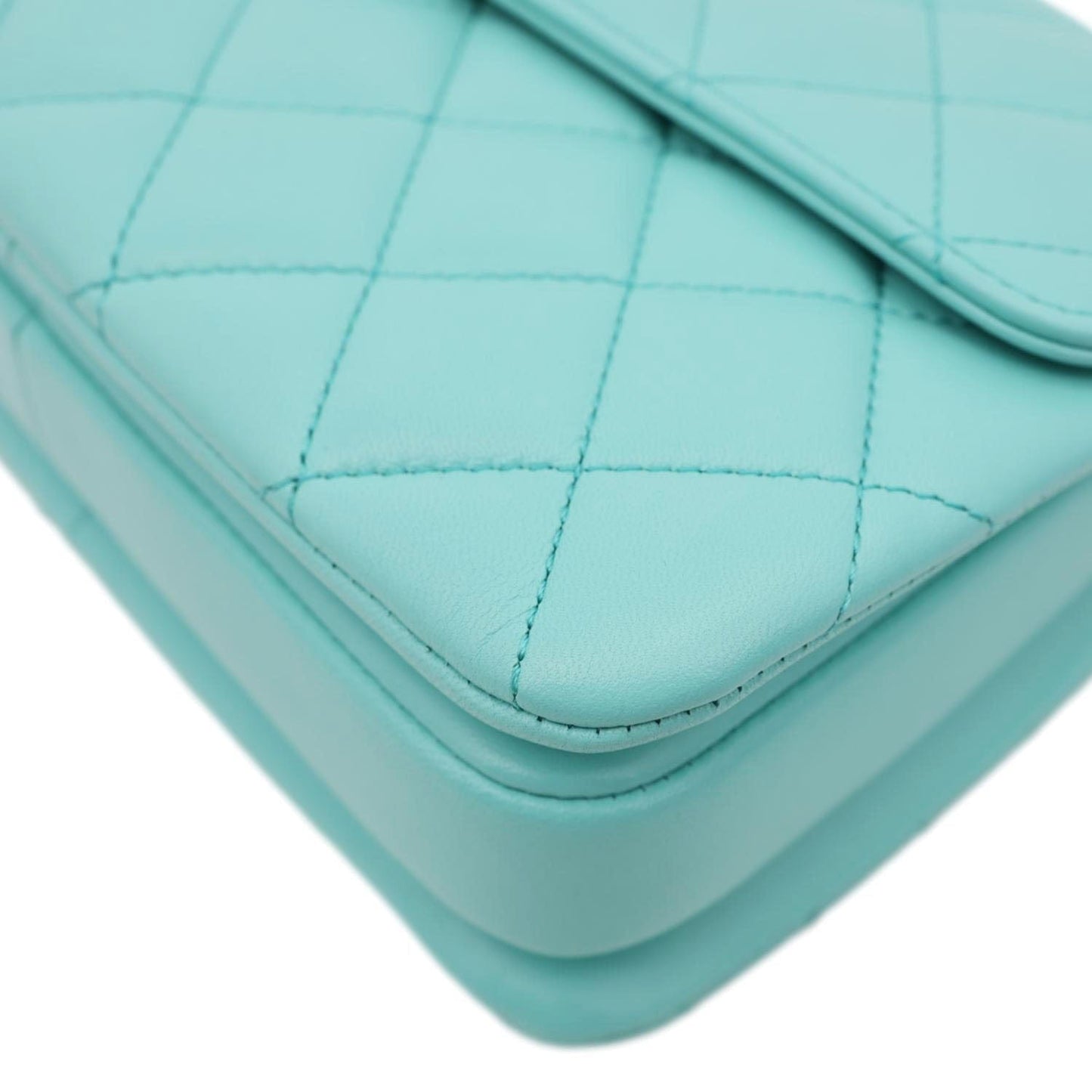 CHANEL Trendy CC Flap Mini Quilted Lambskin Top Handle Shoulder Bag Turquoise