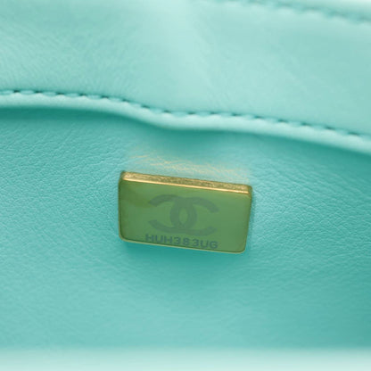 CHANEL Trendy CC Flap Mini Quilted Lambskin Top Handle Shoulder Bag Turquoise