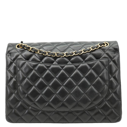 CHANEL Maxi Classic Double Flap Calfskin Leather Shoulder Bag Black