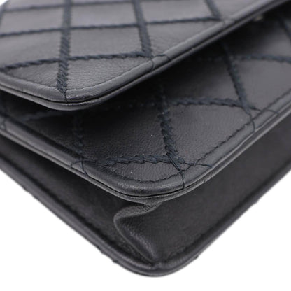 CHANEL Diamond Stitch Wallet On Chain Calfskin WOC Crossbody Bag Black