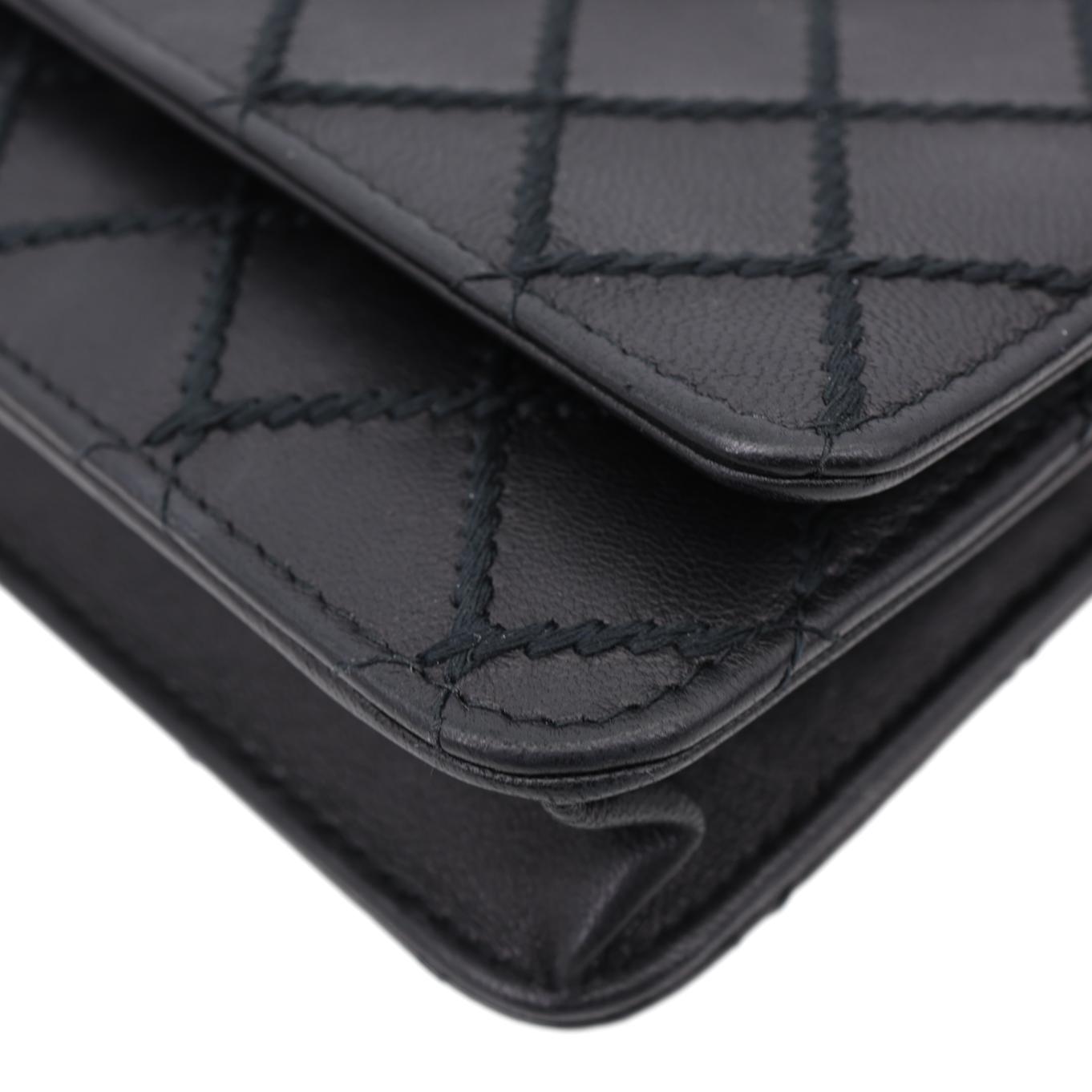 CHANEL Diamond Stitch Wallet On Chain Calfskin WOC Crossbody Bag Black