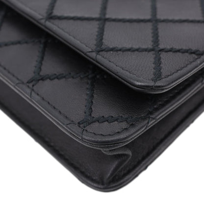 CHANEL Diamond Stitch Wallet On Chain Calfskin WOC Crossbody Bag Black