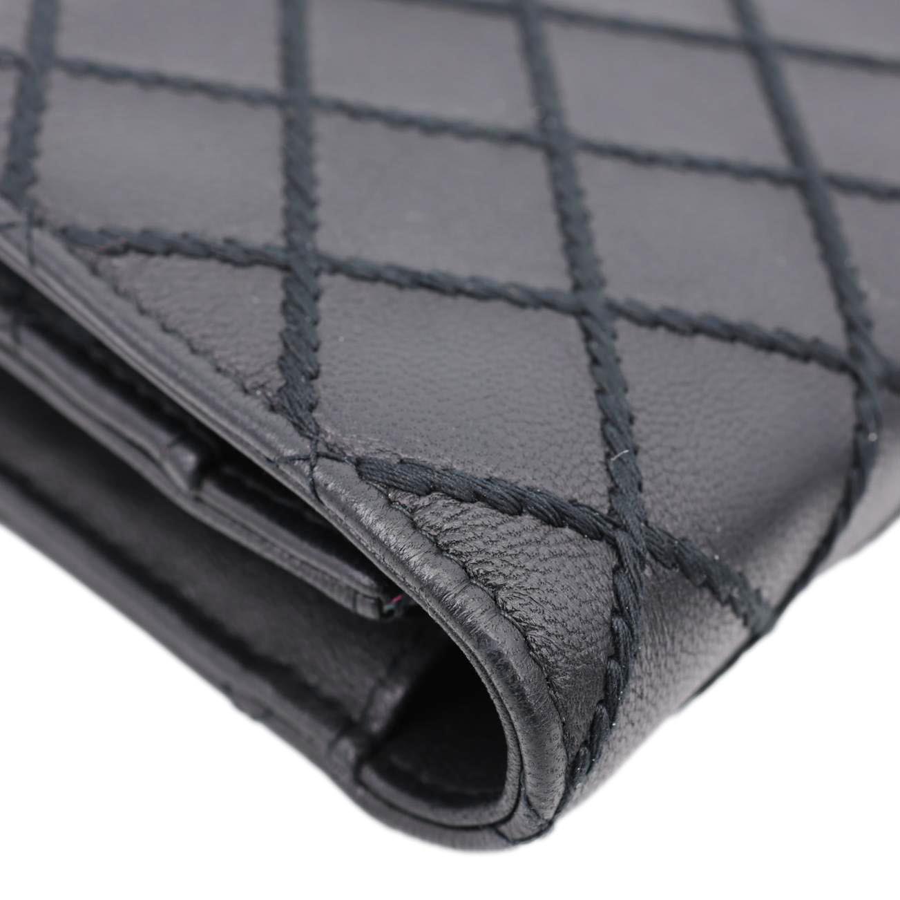 CHANEL Diamond Stitch Wallet On Chain Calfskin WOC Crossbody Bag Black