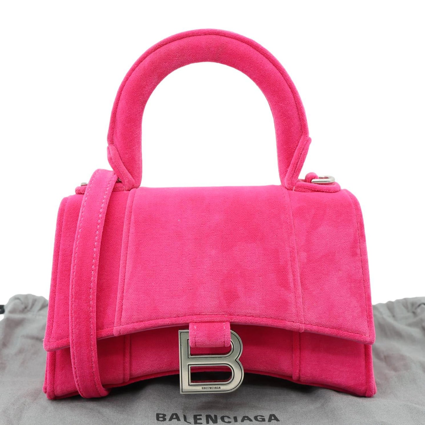BALENCIAGA Hourglass Velvet Crossbody Bag Pink