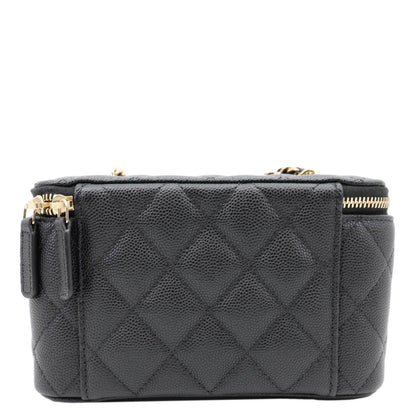 CHANEL Classic Small Quilted Caviar Leather Chain Vanity Case Black