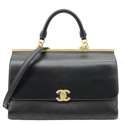 CHANEL Coco Luxe Flap Medium Stitched Leather Shoulder Bag Black
