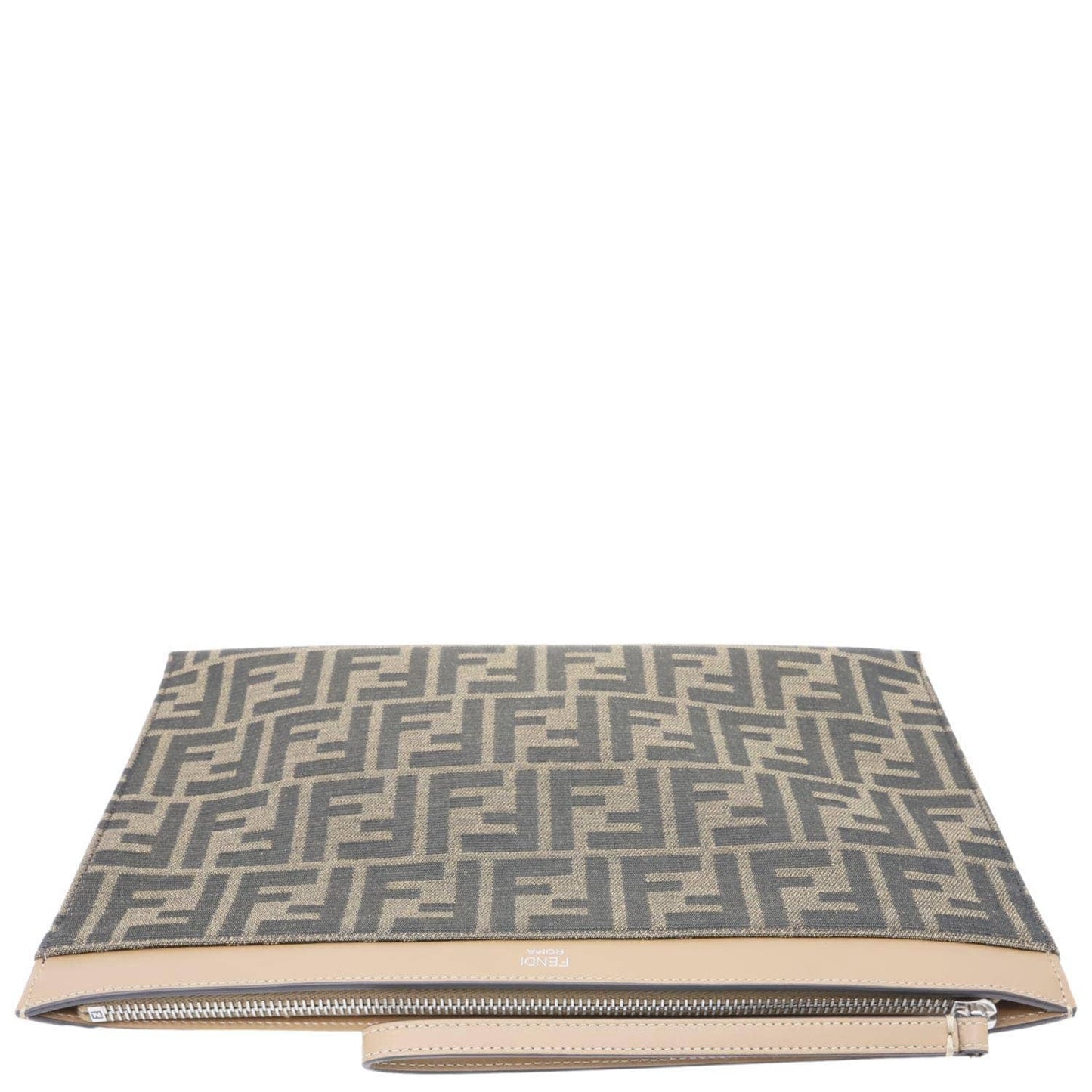 FENDI Flat Medium FF Jacquard Canvas Pouch Brown