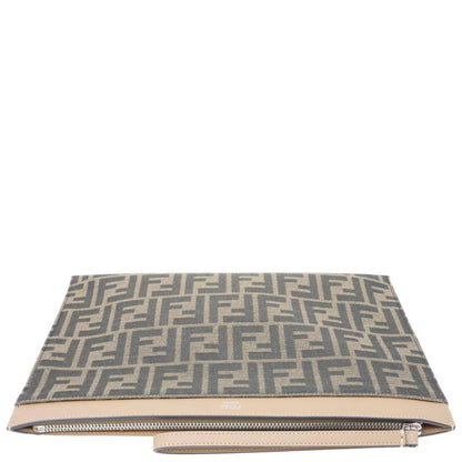 FENDI Flat Medium FF Jacquard Canvas Pouch Brown