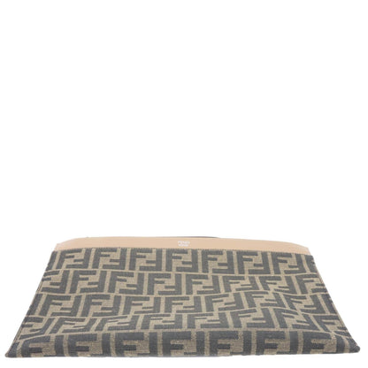 FENDI Flat Medium FF Jacquard Canvas Pouch Brown