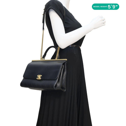 CHANEL Coco Luxe Flap Medium Stitched Leather Shoulder Bag Black