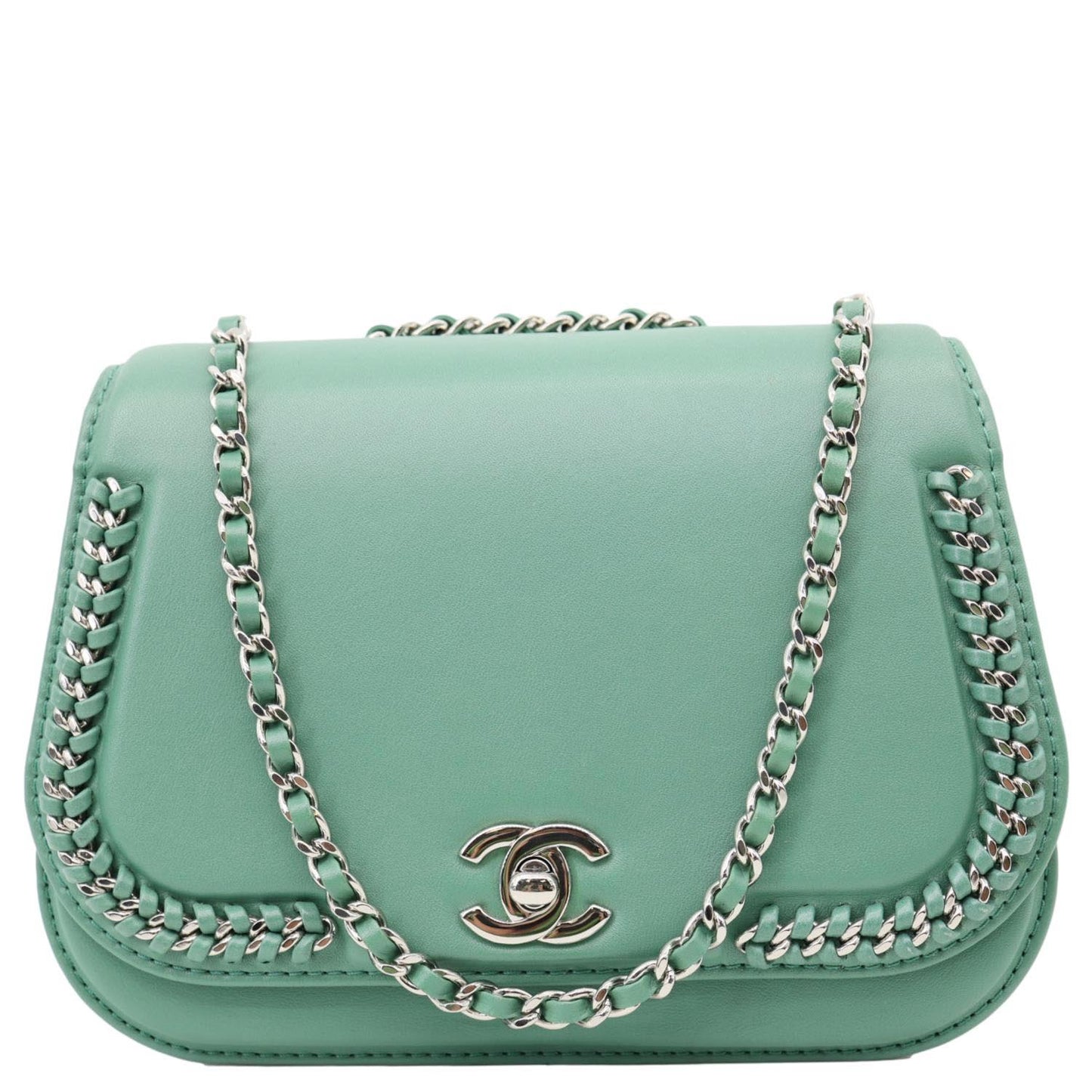 CHANEL Braided Chic Flap Leather Crossbody Bag Green