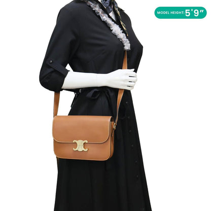 CELINE Triomphe Leather Shoulder Bag Brown