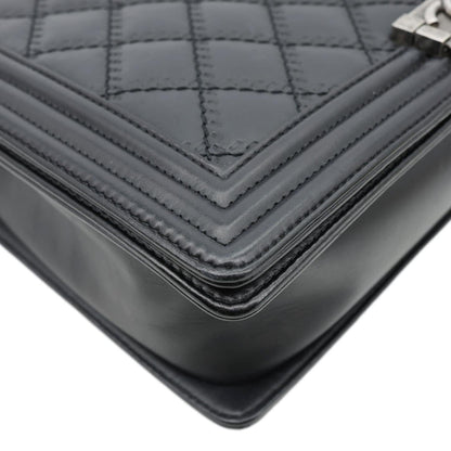 CHANEL Boy New Medium Wild Stitch Leather Shoulder Bag Black