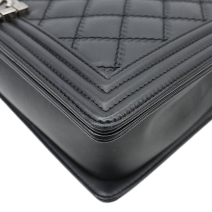 CHANEL Boy New Medium Wild Stitch Leather Shoulder Bag Black