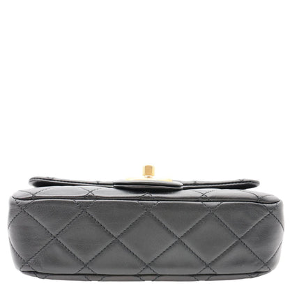 CHANEL Crystal Pearls Rectangular Flap Mini Quilted Leather Chain Crossbody Bag Black