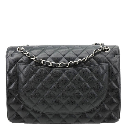 CHANEL Classic Double Flap Maxi Caviar Leather Shoulder Bag Black