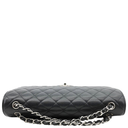 CHANEL Classic Double Flap Maxi Caviar Leather Shoulder Bag Black
