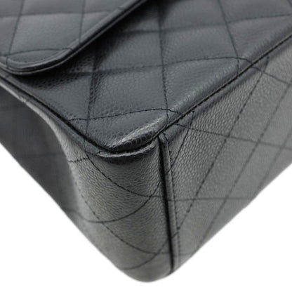 CHANEL Classic Double Flap Maxi Caviar Leather Shoulder Bag Black