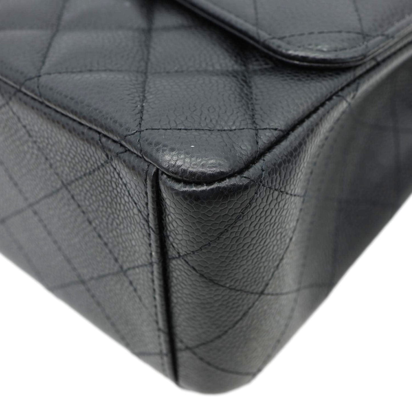 CHANEL Classic Double Flap Maxi Caviar Leather Shoulder Bag Black