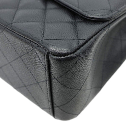 CHANEL Classic Double Flap Maxi Caviar Leather Shoulder Bag Black