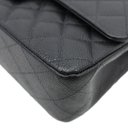 CHANEL Small Classic Flap Quilted Caviar Leather Shoulder Bag Black