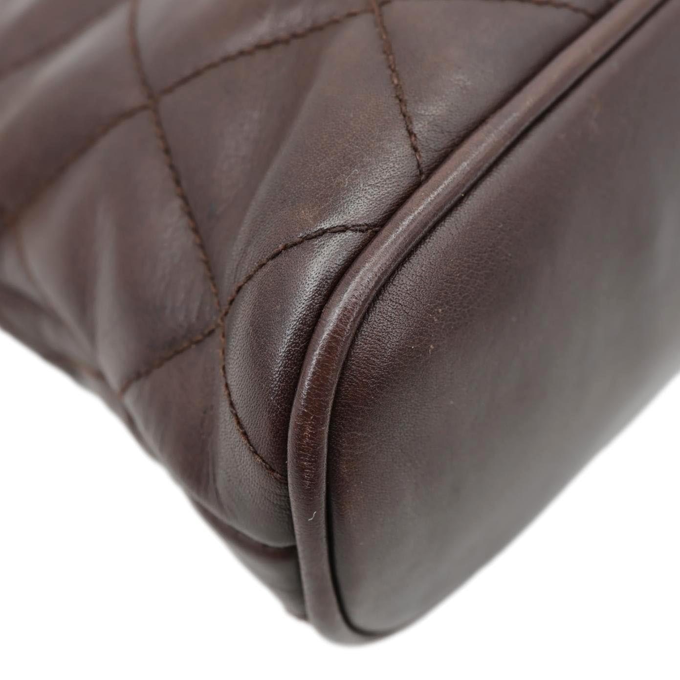 CHANEL Vintage Quilted Lambskin Leather Chain Shoulder Bag Brown