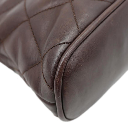 CHANEL Vintage Quilted Lambskin Leather Chain Shoulder Bag Brown