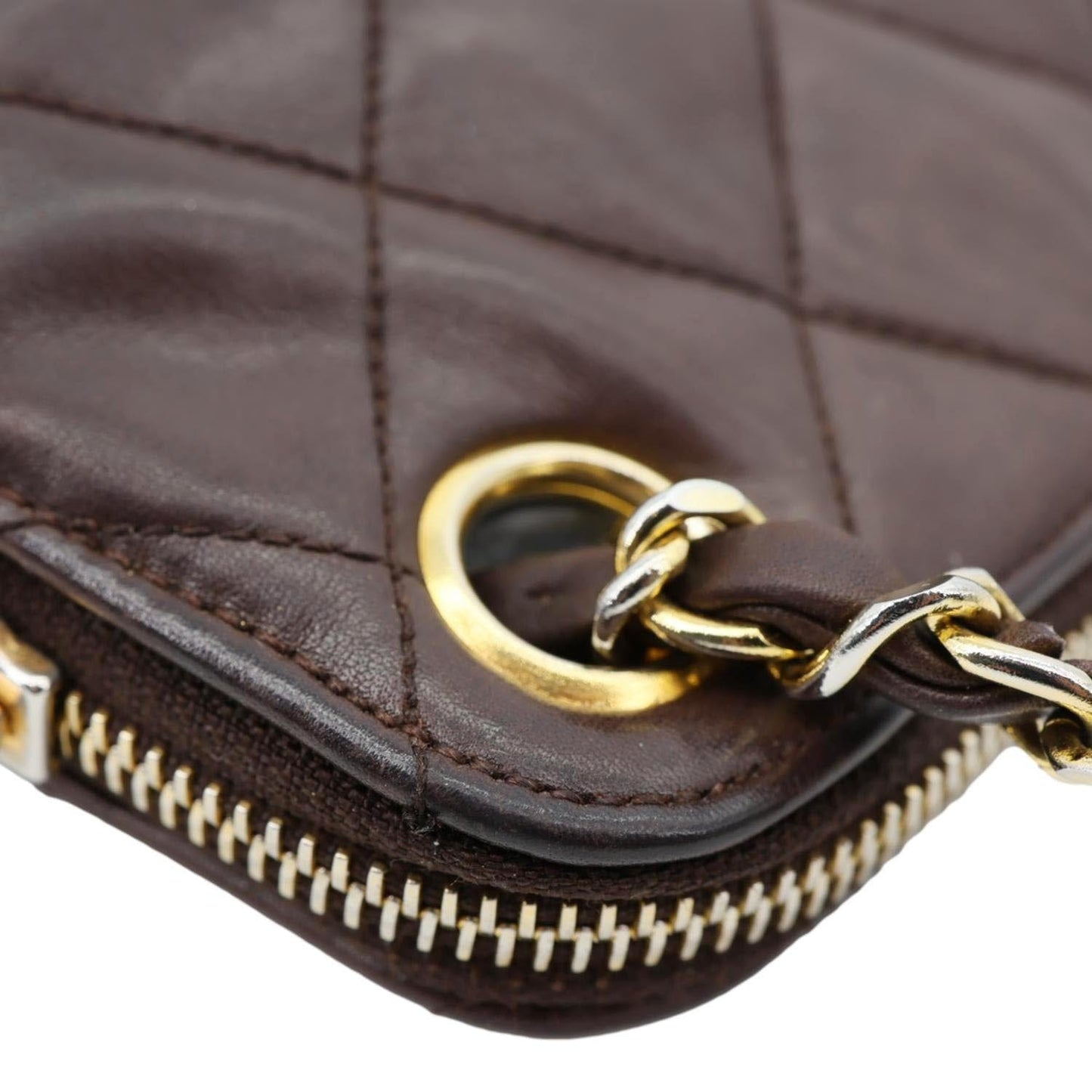 CHANEL Vintage Quilted Lambskin Leather Chain Shoulder Bag Brown