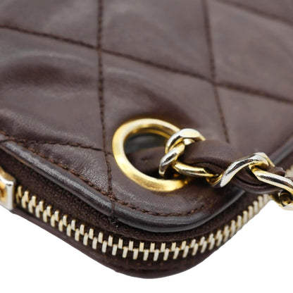 CHANEL Vintage Quilted Lambskin Leather Chain Shoulder Bag Brown