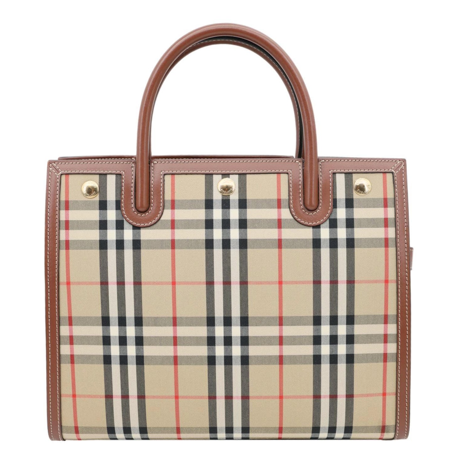 BURBERRY Medium Title Vintage Check Canvas Top Handle Shoulder Bag Beige