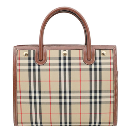 BURBERRY Medium Title Vintage Check Canvas Top Handle Shoulder Bag Beige