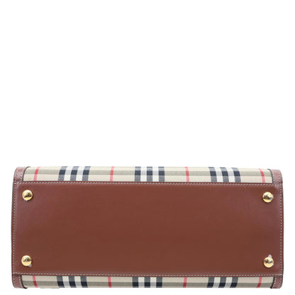 BURBERRY Medium Title Vintage Check Canvas Top Handle Shoulder Bag Beige