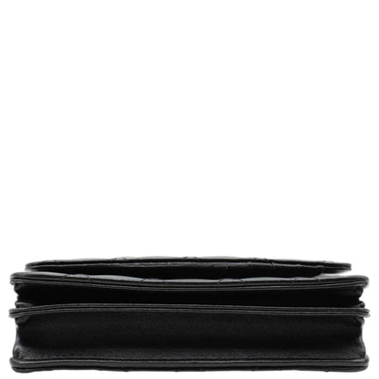 CHANEL Camellia Bow Mini Quilted Leather WOC Crossbody Bag Black