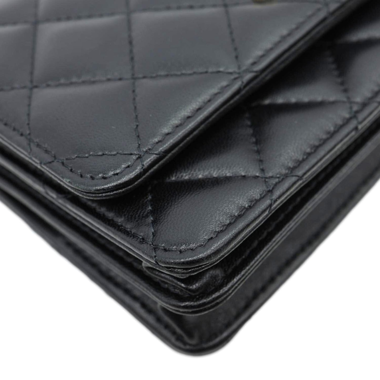 CHANEL Camellia Bow Mini Quilted Leather WOC Crossbody Bag Black