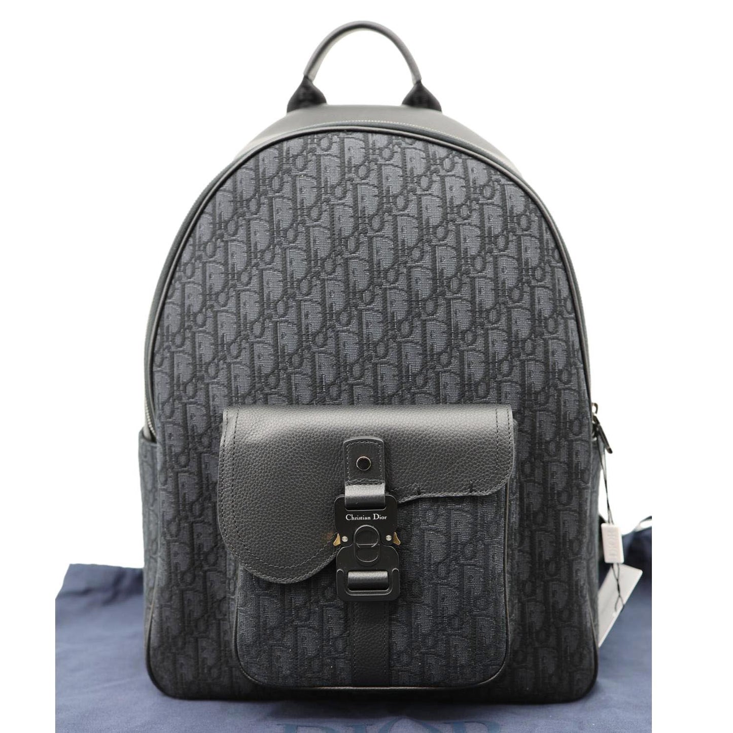 CHRISTIAN DIOR Saddle Oblique Jacquard Canvas Zip Backpack Black