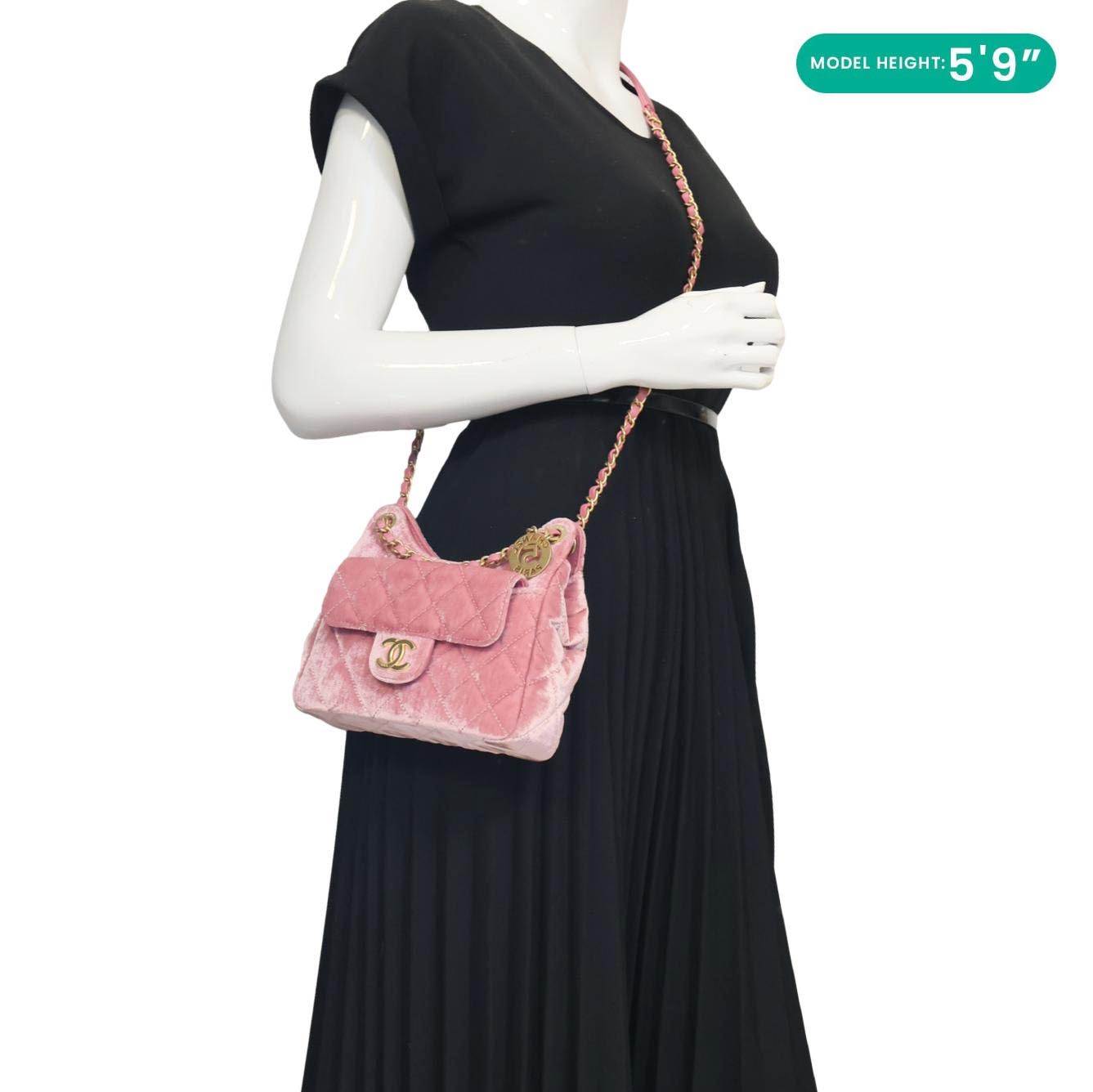 CHANEL Wavy CC Small Velvet Hobo Bag Pink