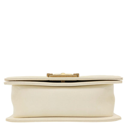 CHANEL Boy Flap Small Quilted Caviar Leather Chain Shoulder Bag Cream